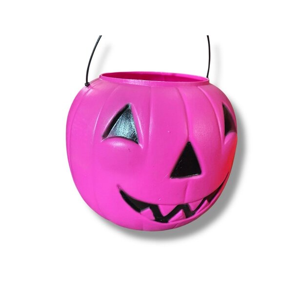 Vtg Halloween Candy Pails General Foam Pink Pumpkin JoL Runza Blow Mold Buckets - Picture 3 of 4